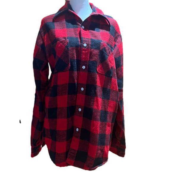 RED and Black Buffalo Flannel Plaid Shirt Men’s 15” Neck Durable Thick Material - Picture 1 of 4